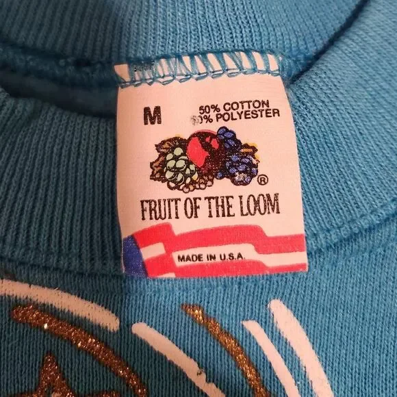 Vintage 90s blue and gold celestial moon and stars graphic crewneck sweatshirt M - Picture 4 of 4